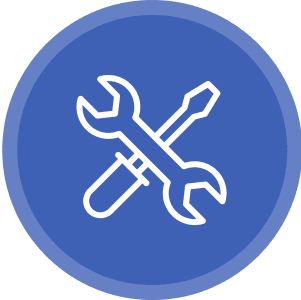 Icon showing a white wrench and screwdriver crossed on a blue circular background.